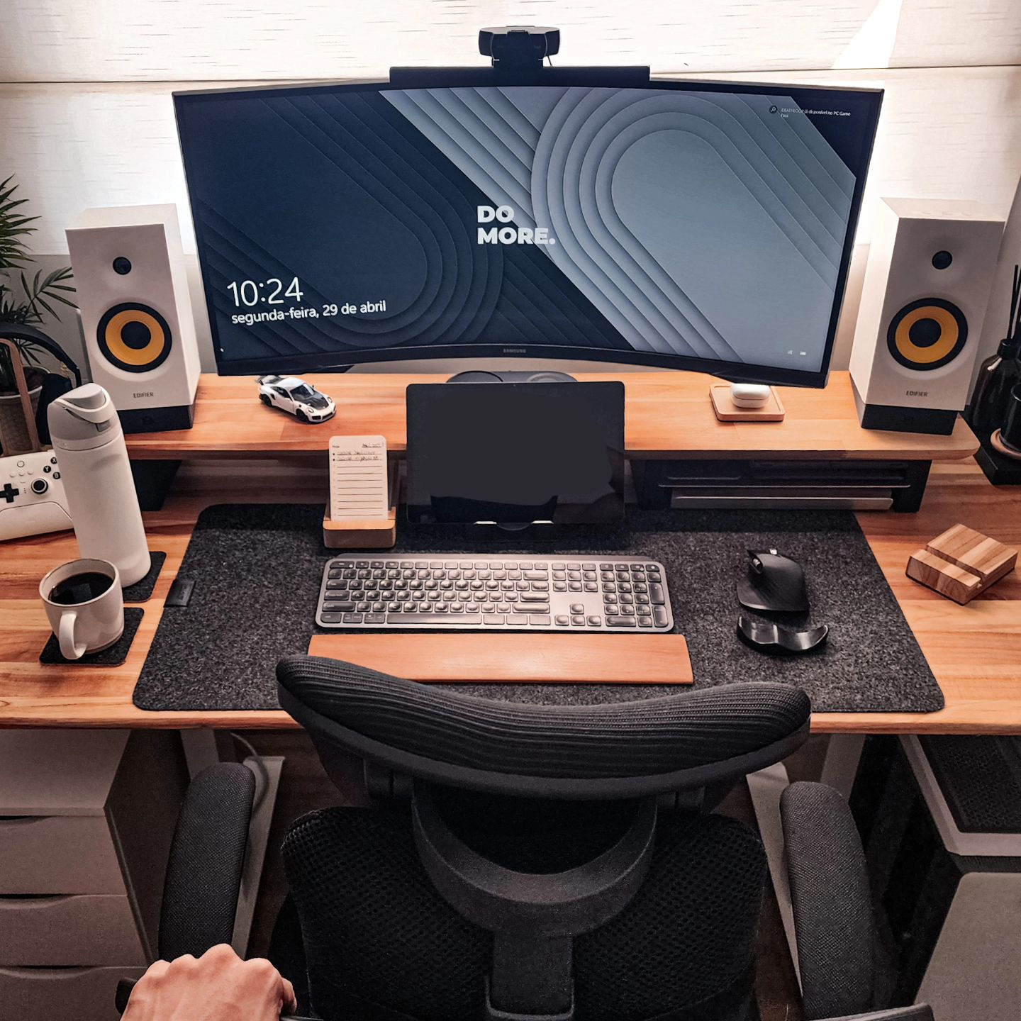 Close-up of a high-performance gaming monitor showing frame rate and graphics settings